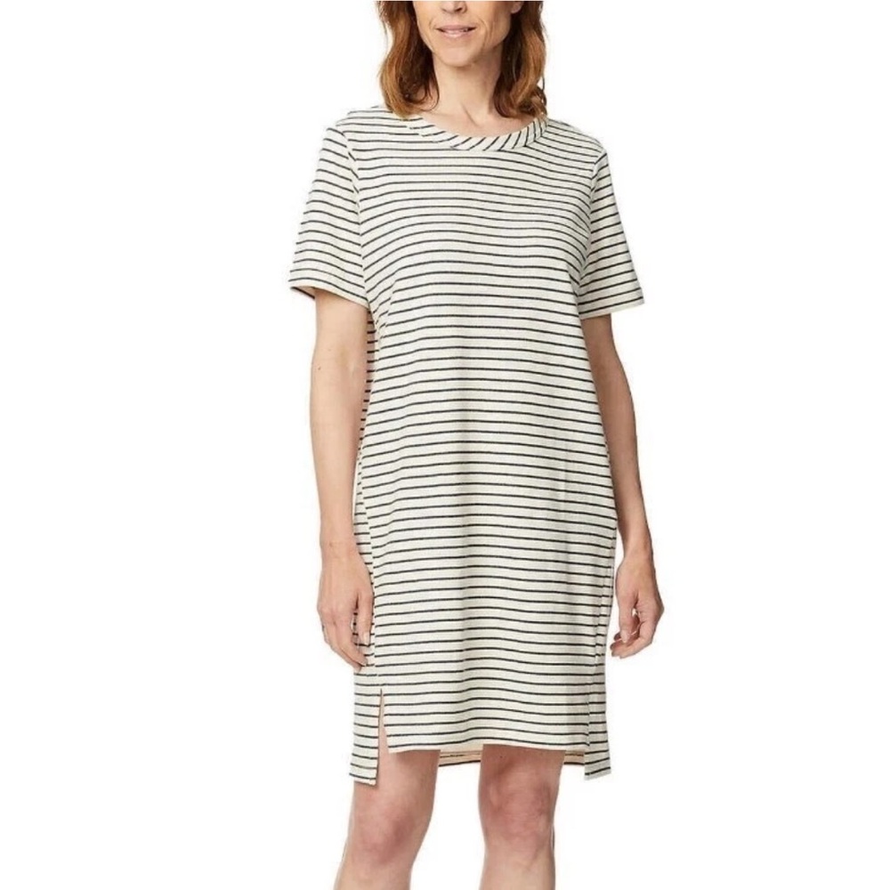 Buffalo David Bitton Cream and Black Striped Dress, medium